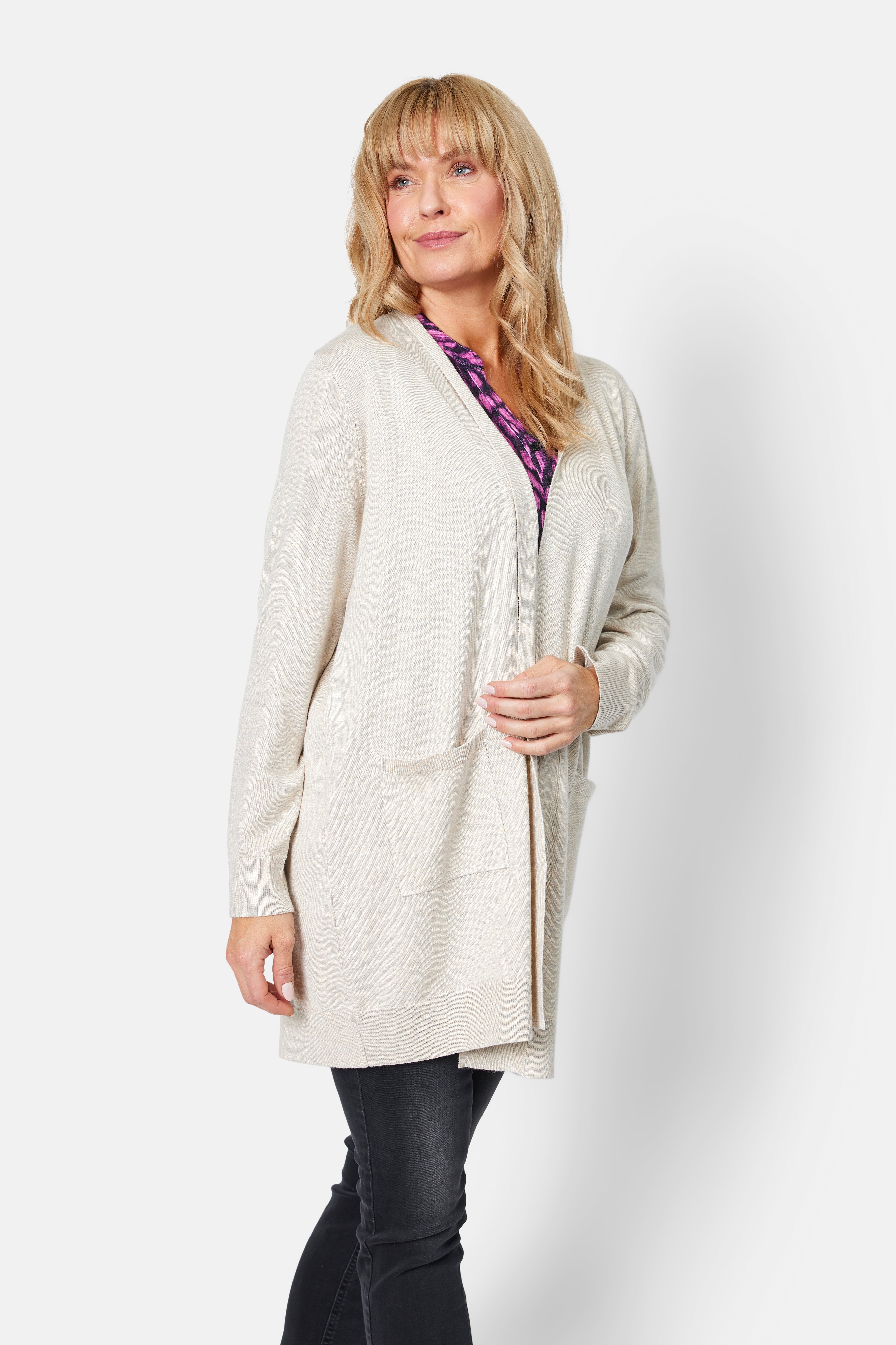 Strik Cardigan - Råhvid - Med Lommer