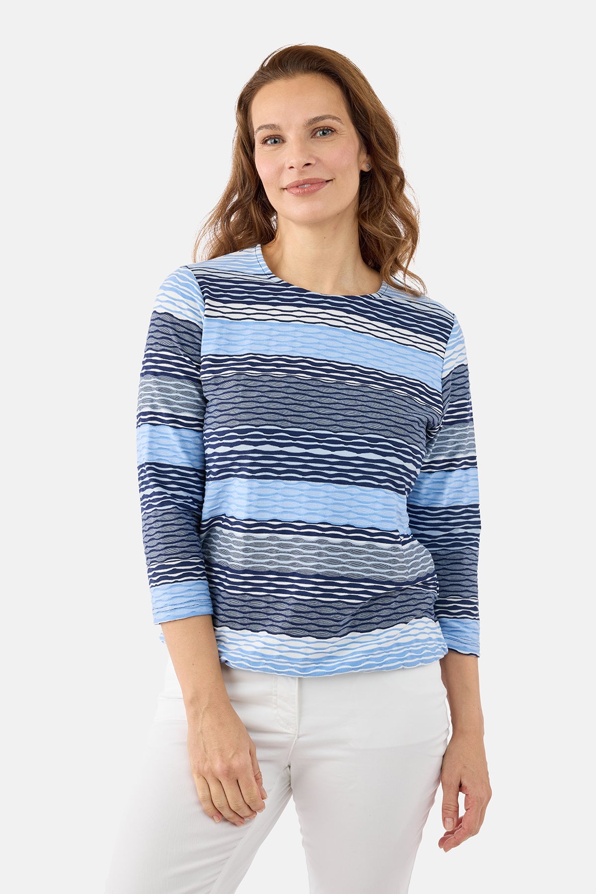 3/4 Ærmet T-shirt - Blå Mix - Stribet