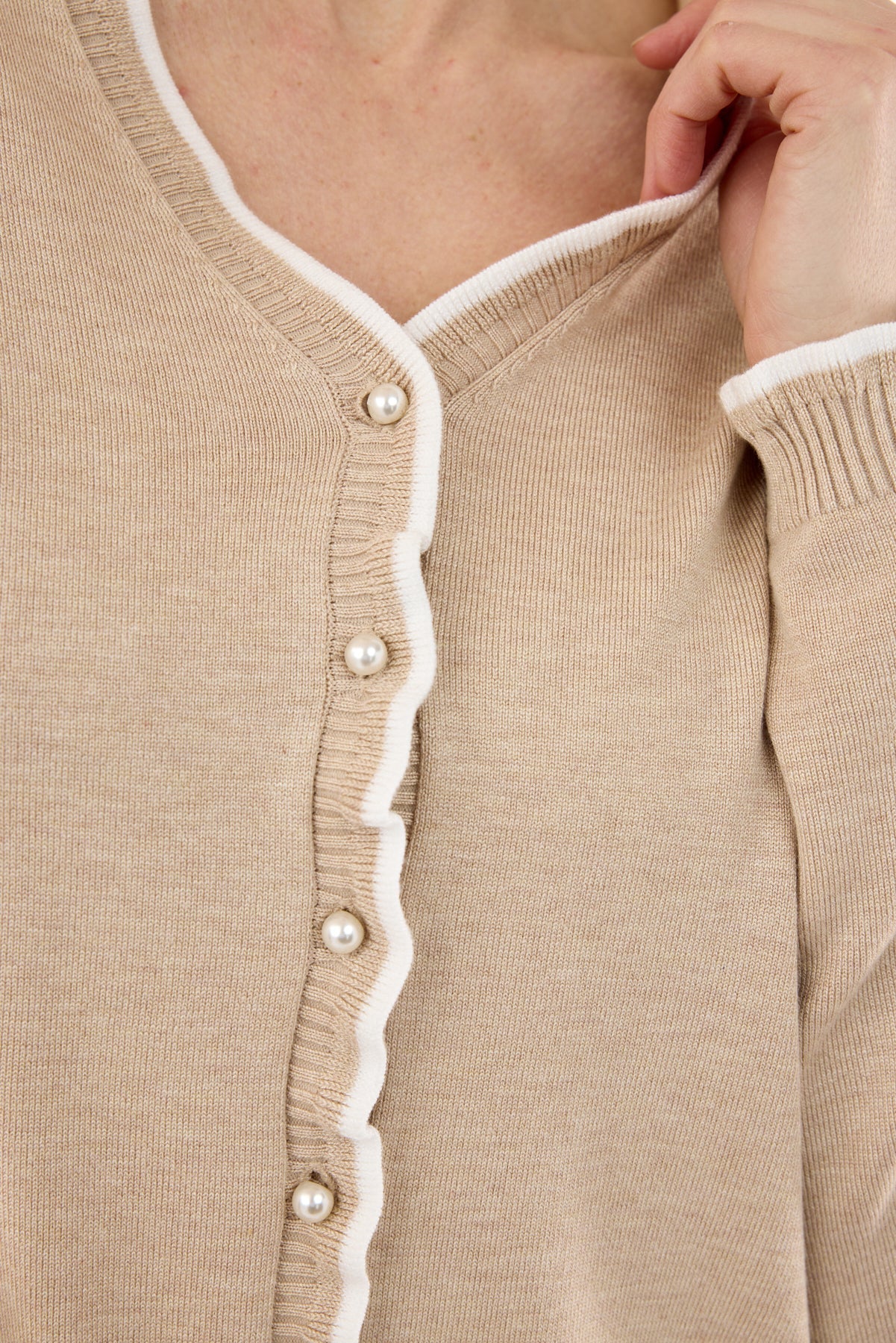 Strik Cardigan - Beige - Perleknapper