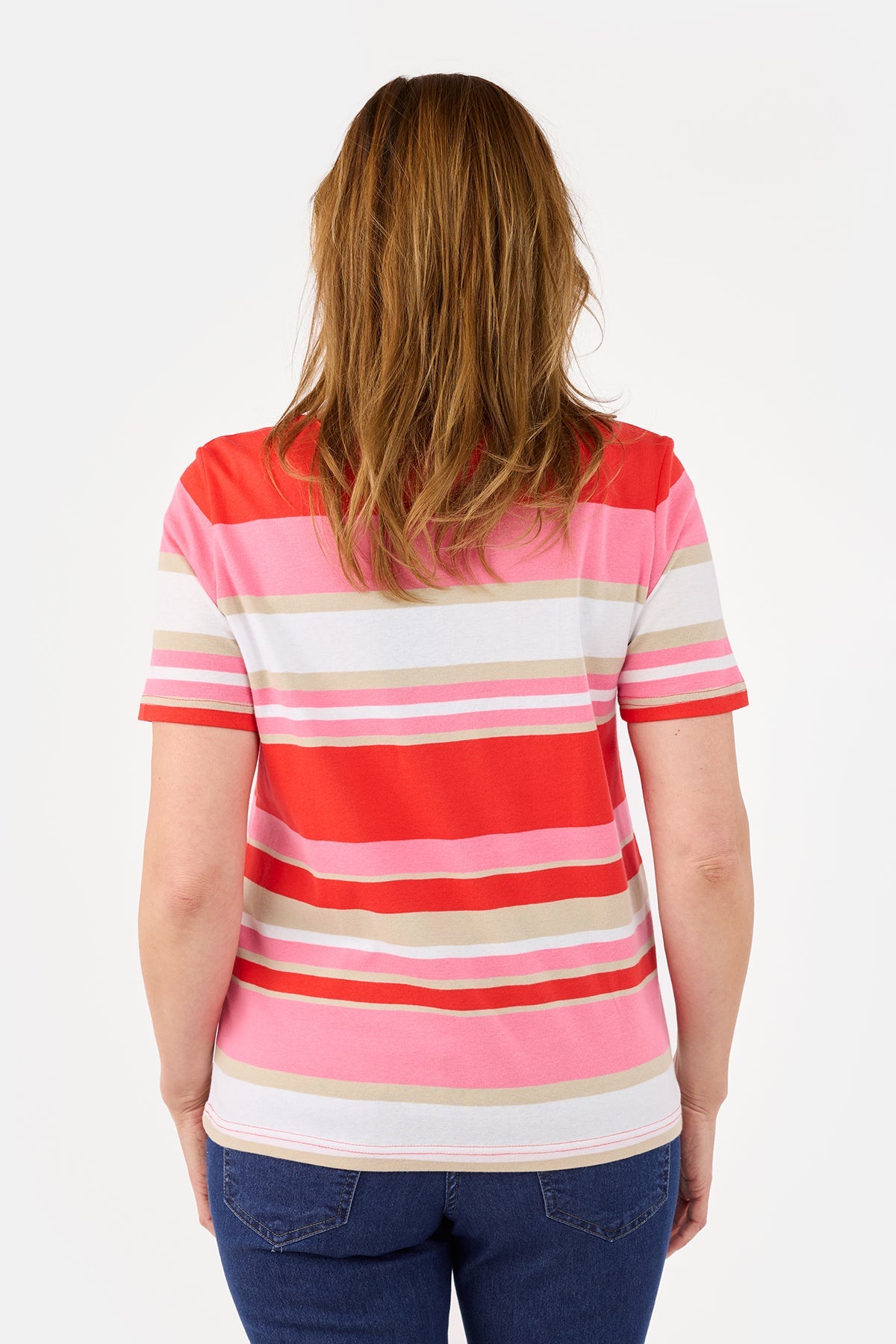 Kortærmet T-shirt - Rød Mix - Stribet