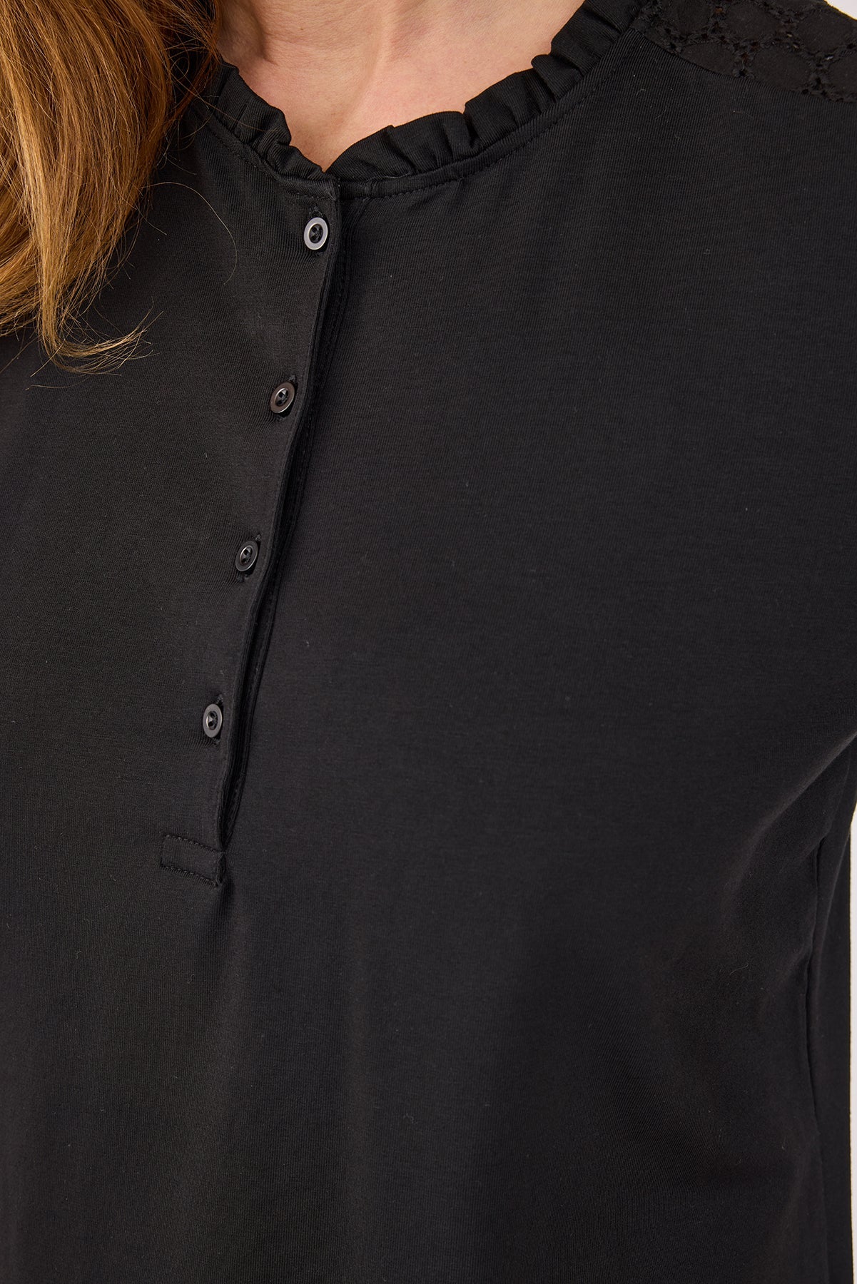 Kortærmet T-shirt - Sort - Flæsekant