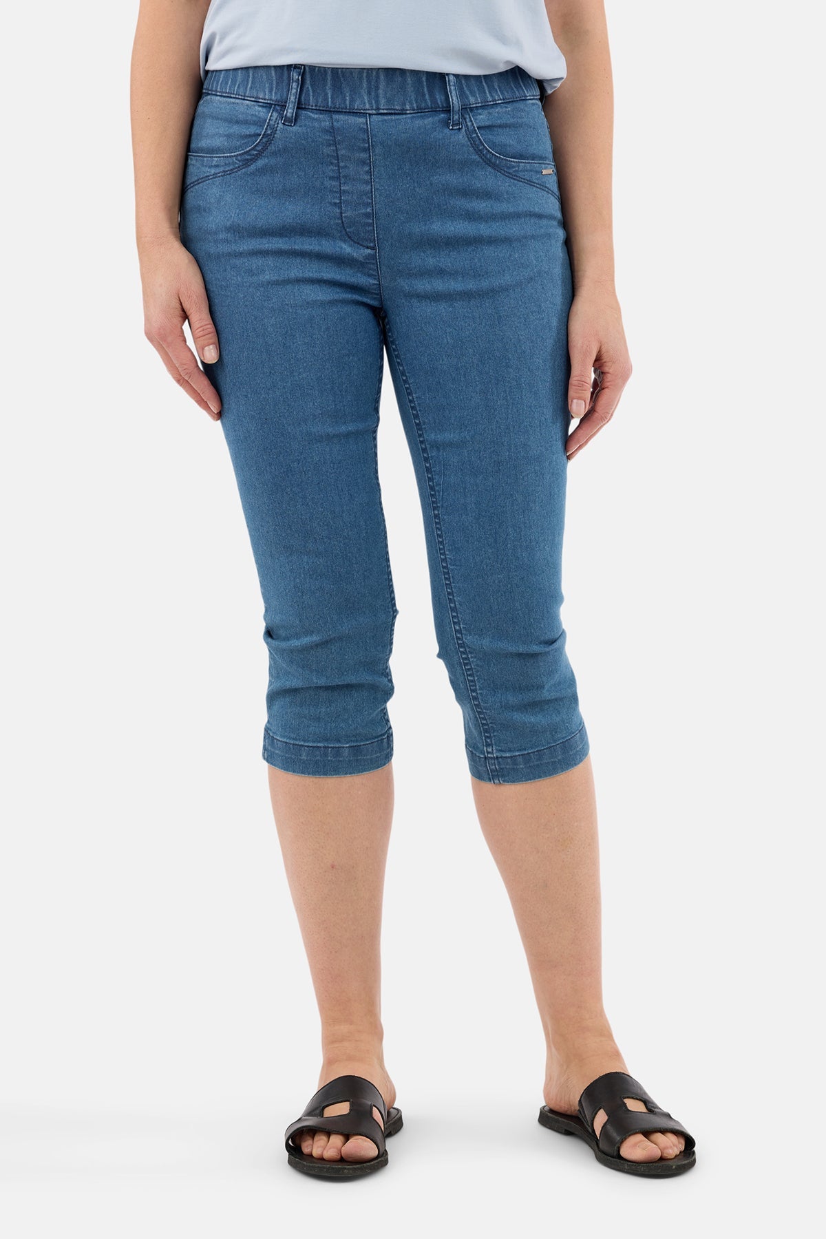 Capri Bukser - Blå Denim - Elastik i Taljen