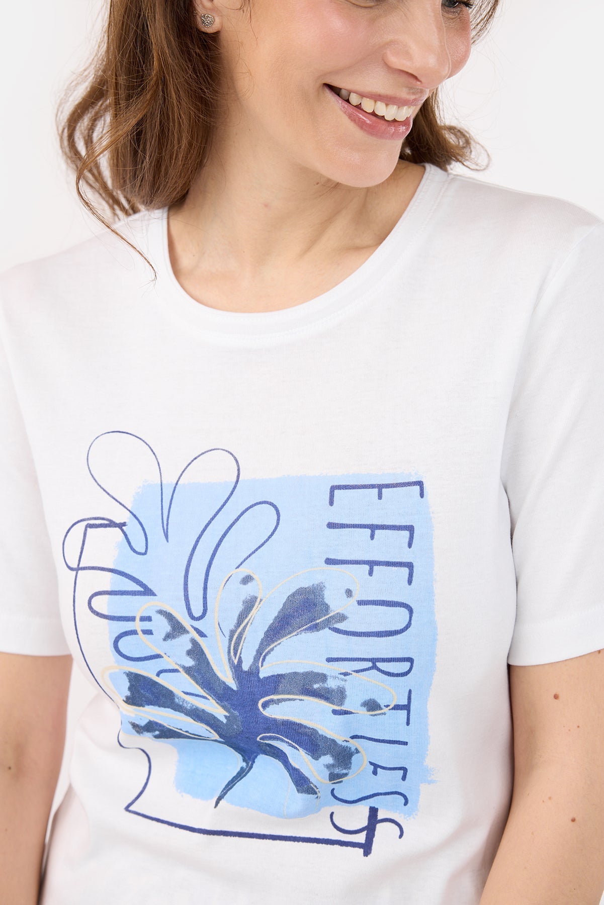 Kortærmet T-shirt - Hvid / Blå - Med Print