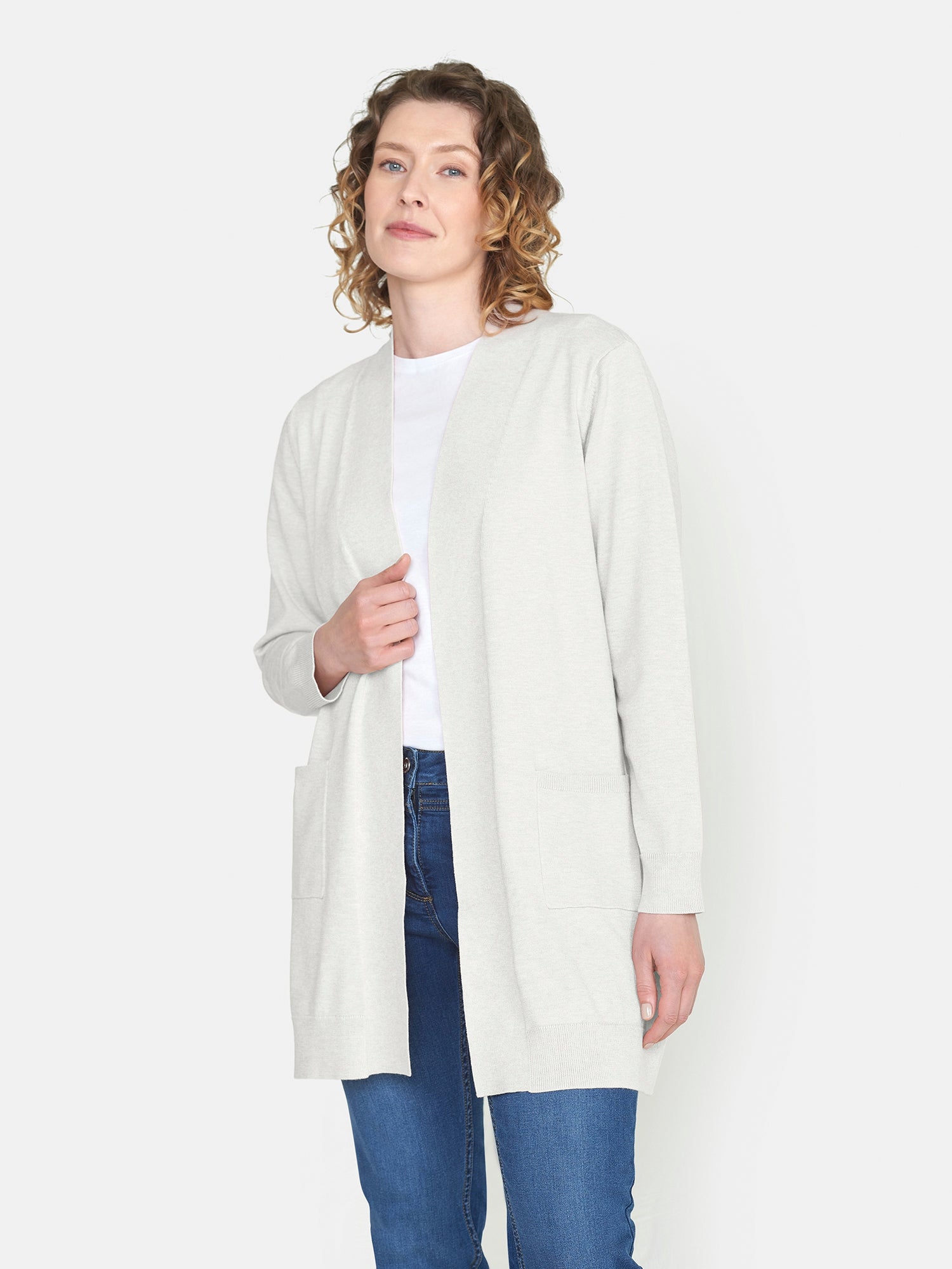 Strik Cardigan - Råhvid - Med Lommer