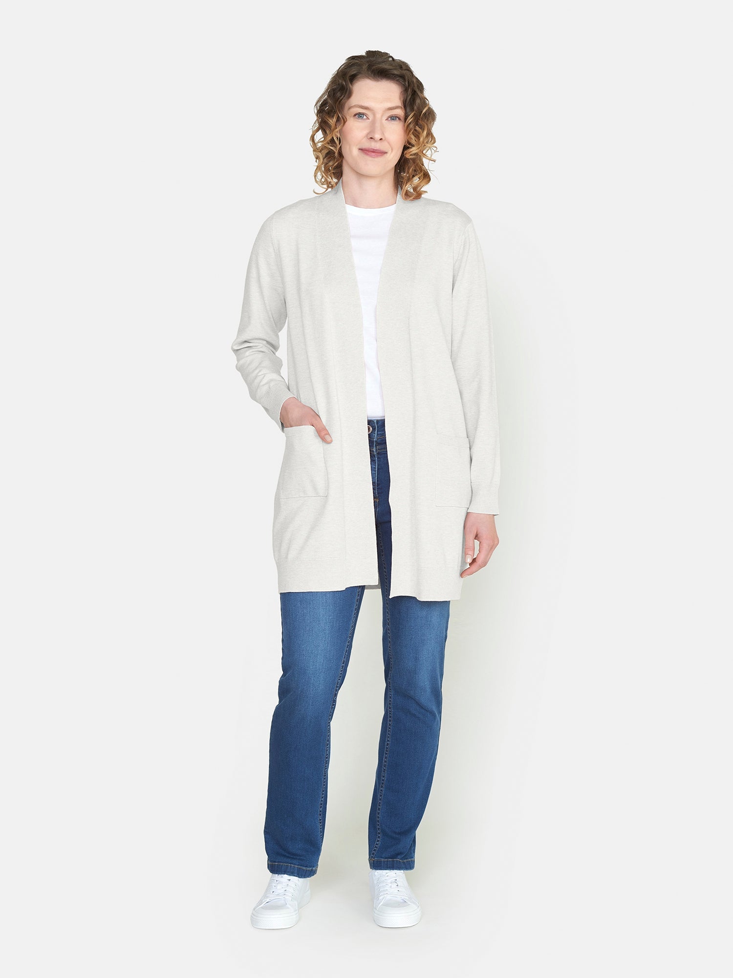 Strik Cardigan - Råhvid - Med Lommer
