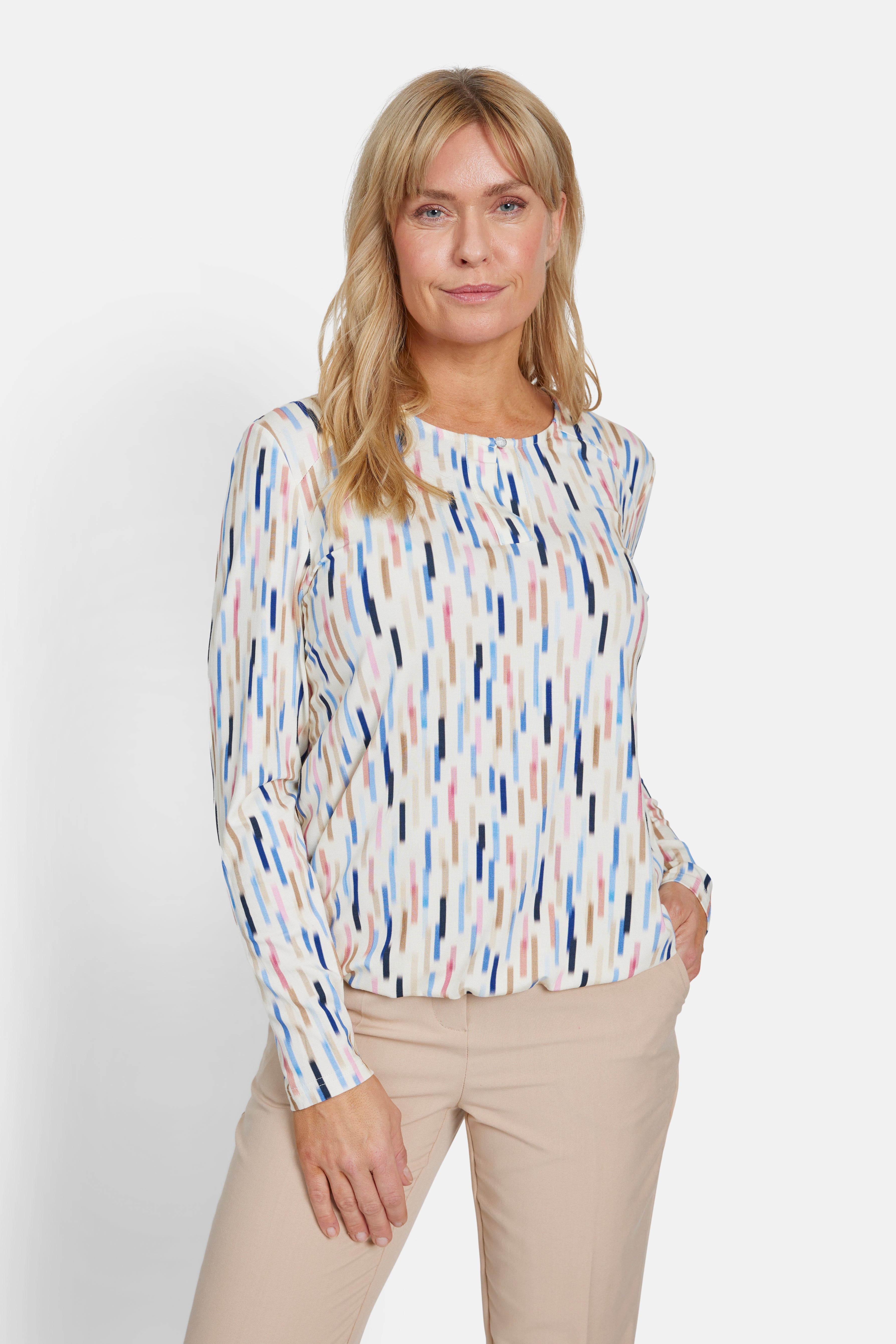 Langærmet T-shirt - Blå Mix - Mønstret