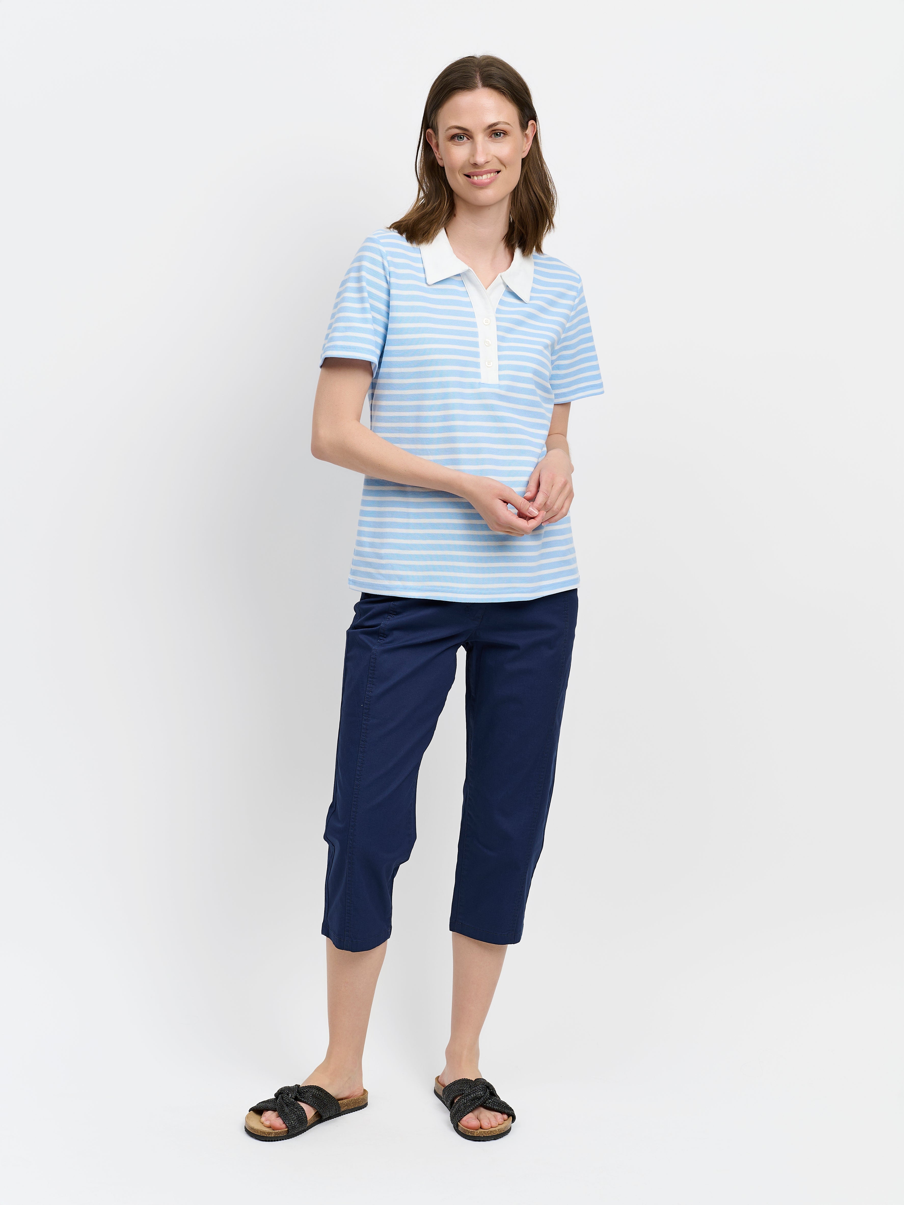 Polo T-shirt - Lys Blå - Stribet