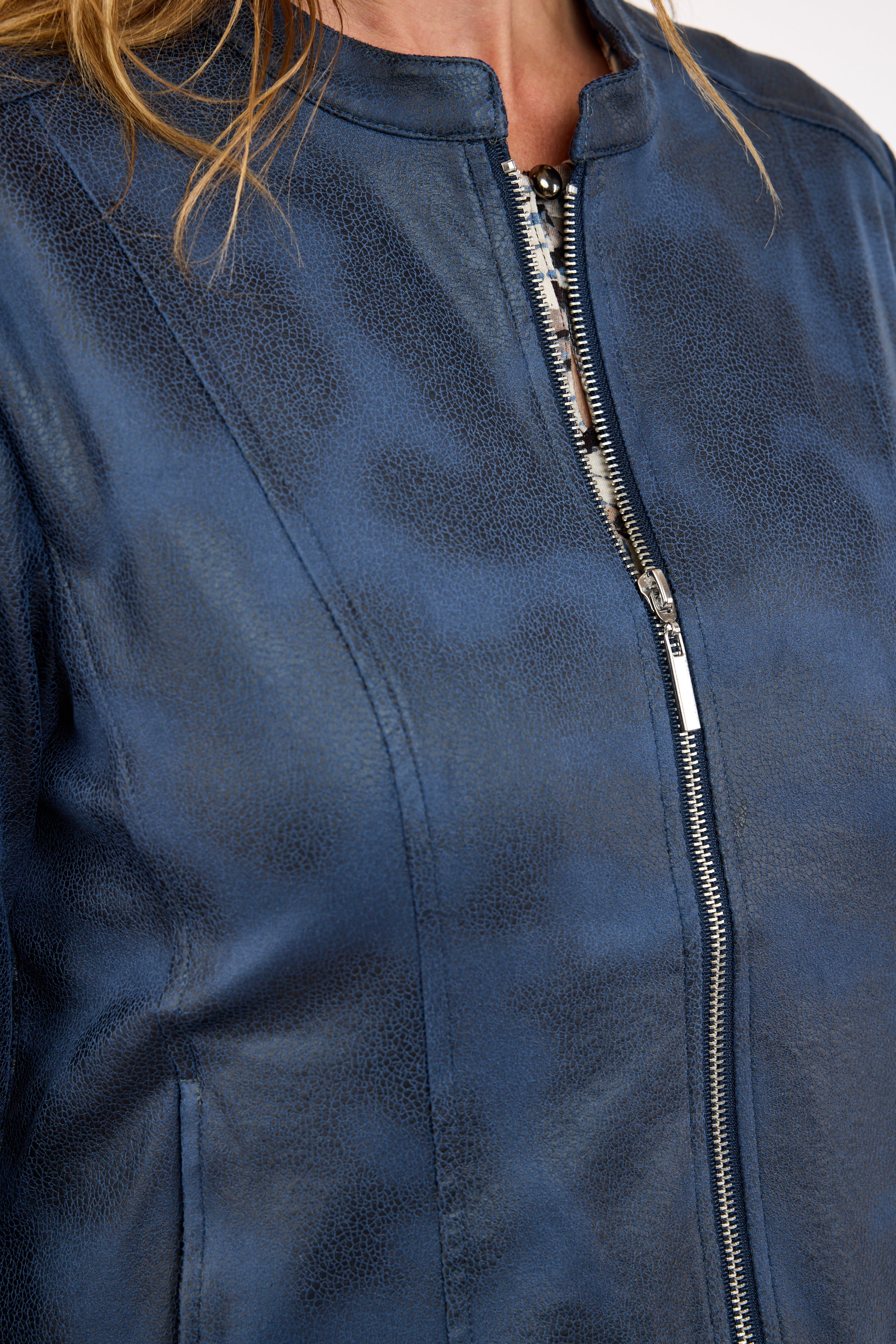 Let Jakke - Navy - Imiteret Skind