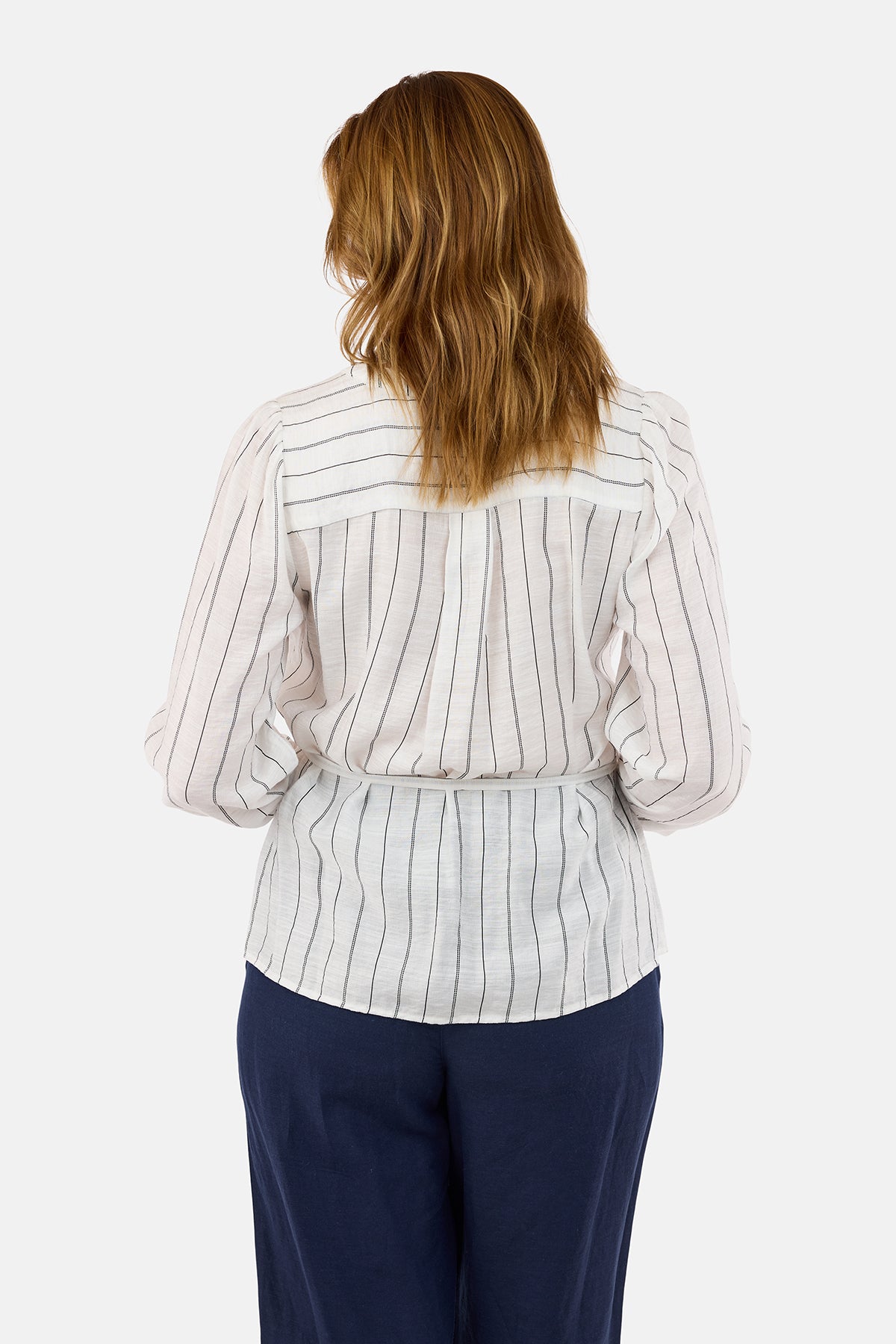 Langærmet Bluse - Off White / Sort - Med Bindebånd