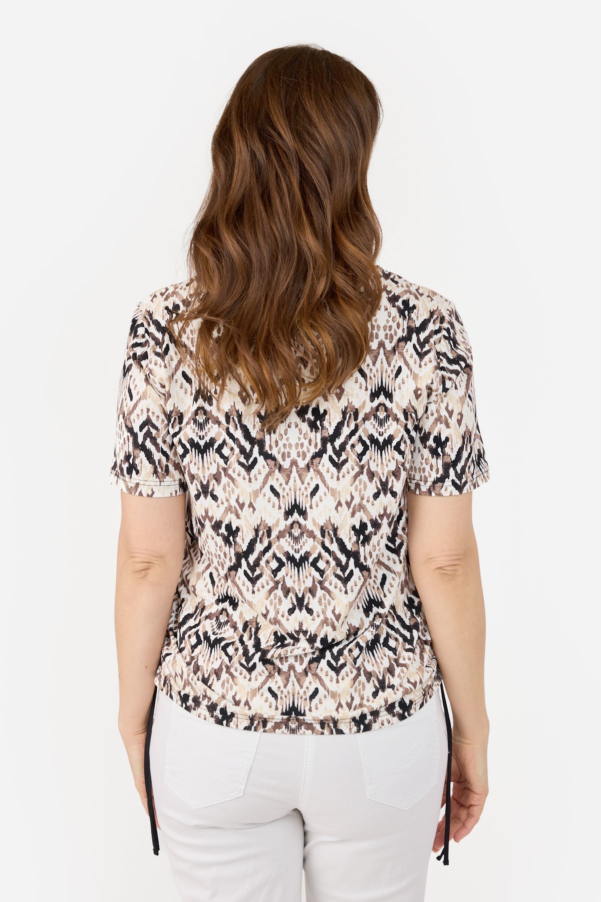 Kortærmet T-shirt - Sand Mix - Snøredetalje