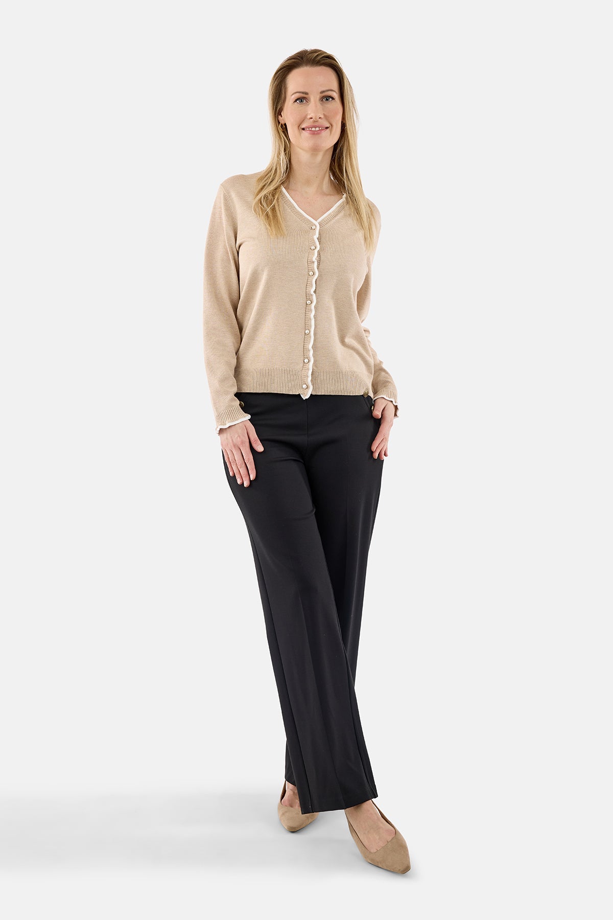 Strik Cardigan - Beige - Perleknapper