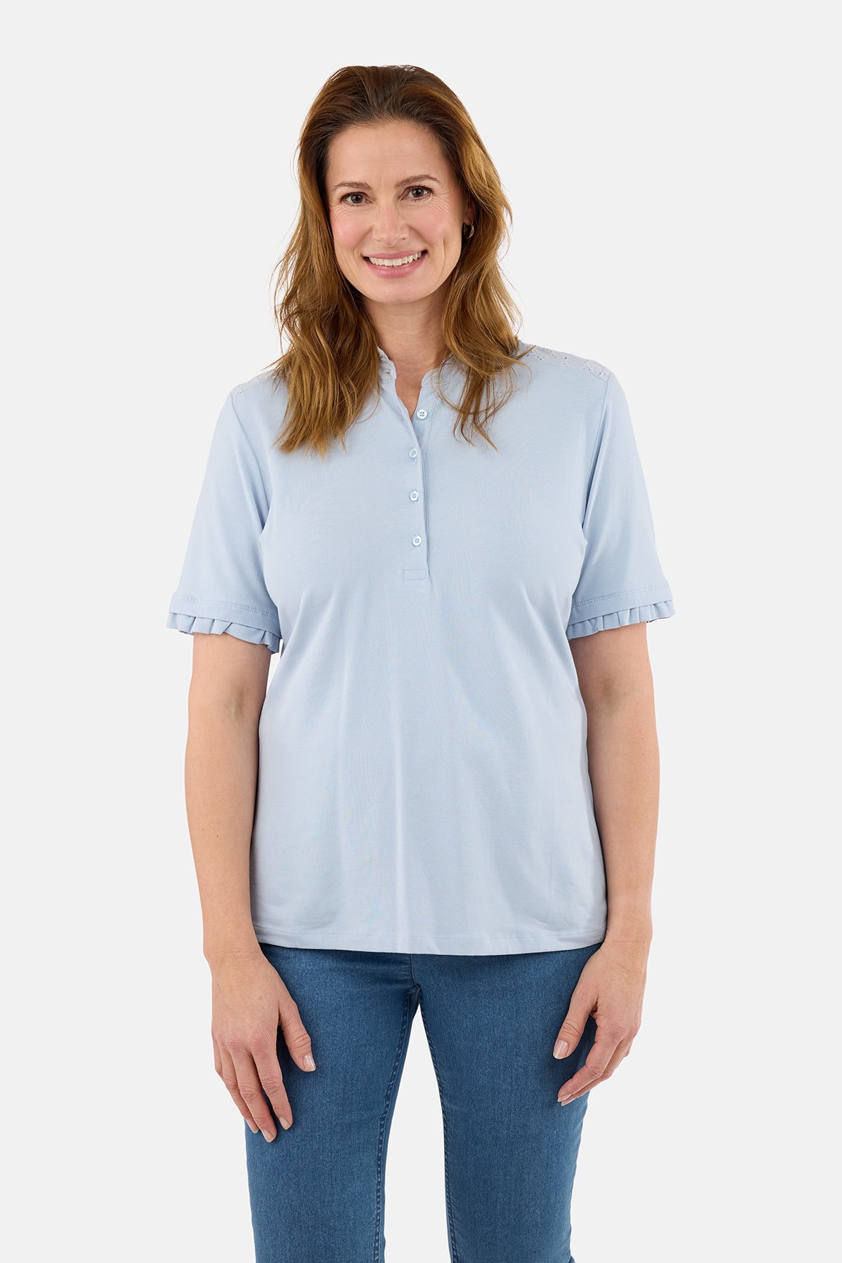 Kortærmet T-shirt - Lyseblå - Flæsekant