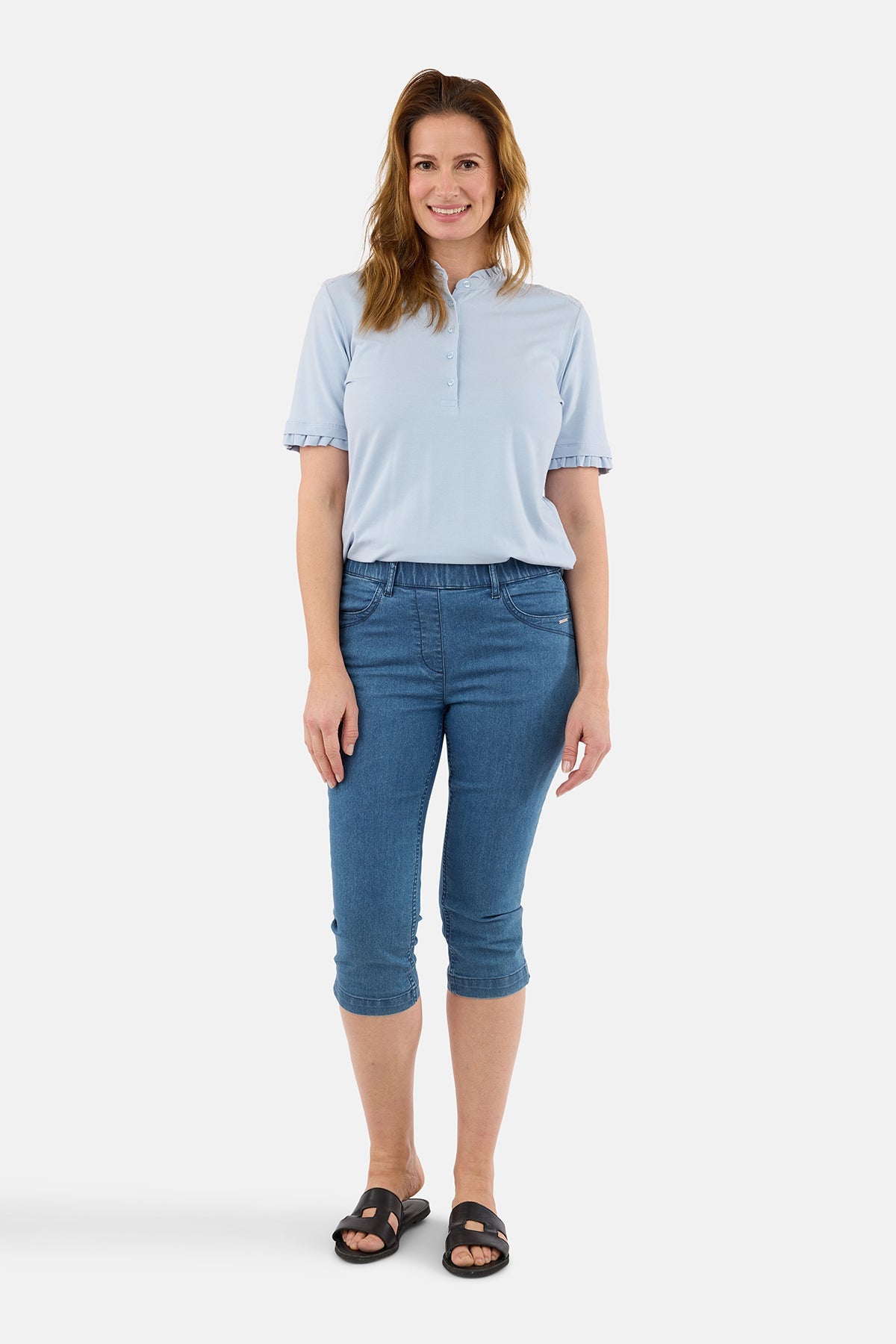 Capri Bukser - Blå Denim - Elastik i Taljen