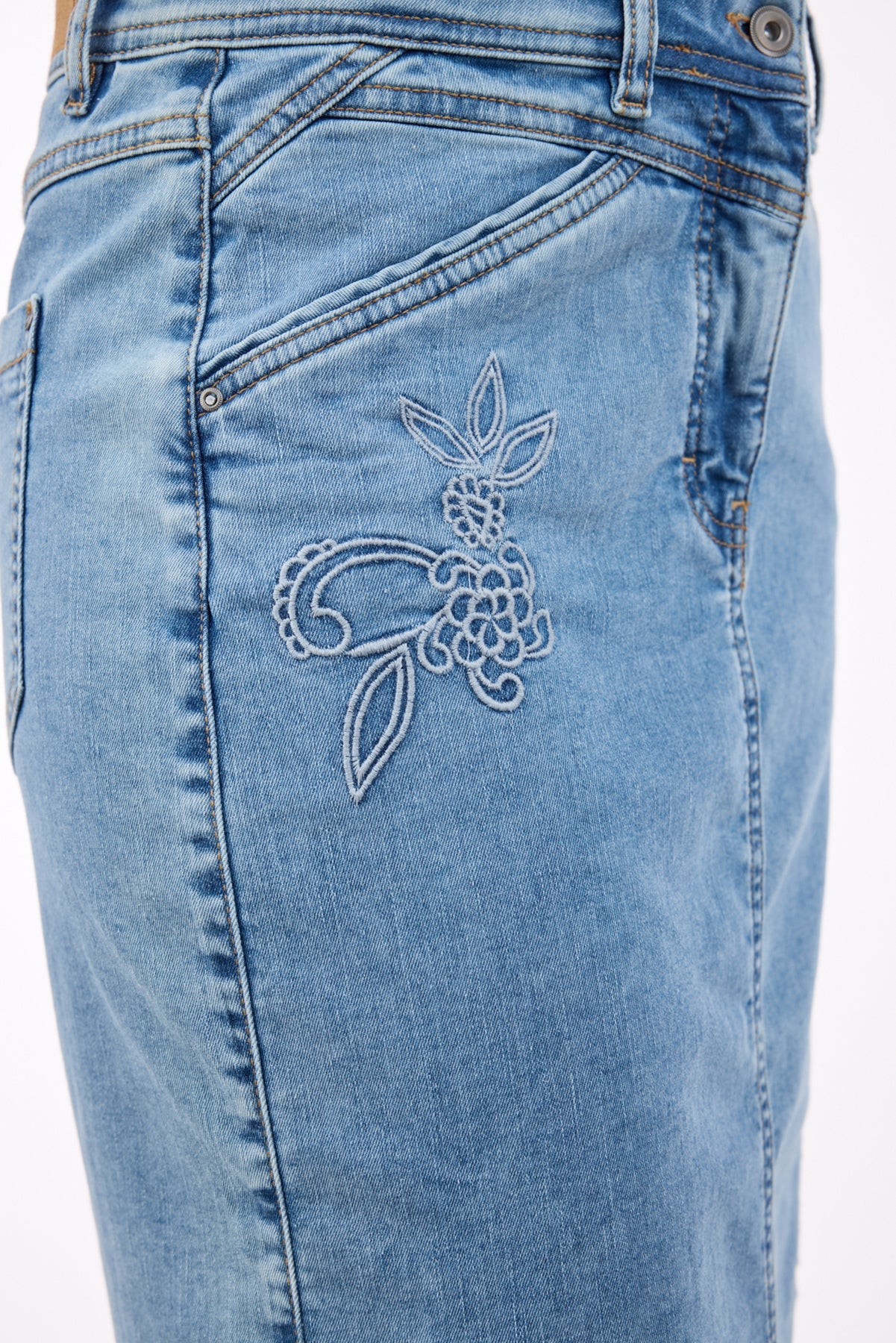 Denim Nederdel - Blå - Broderidetalje