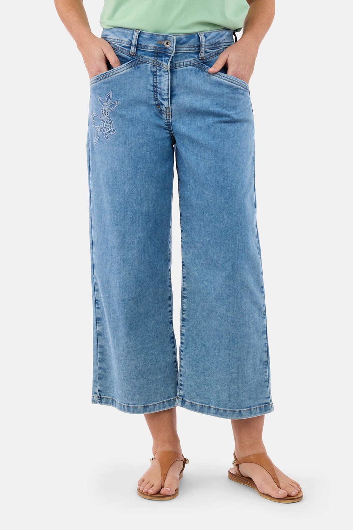 Jeans - Blå - Broderidetalje