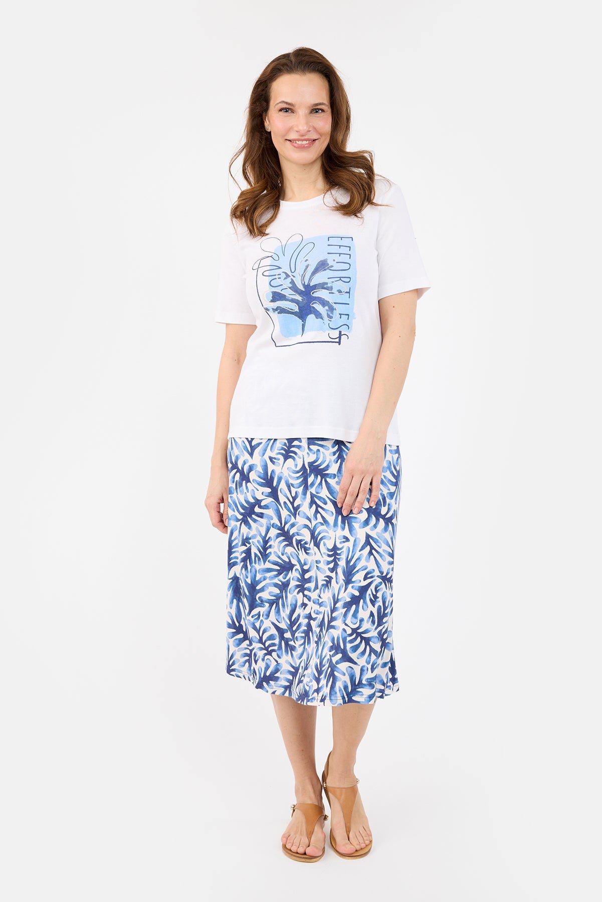 Kortærmet T-shirt - Hvid / Blå  - Med Print