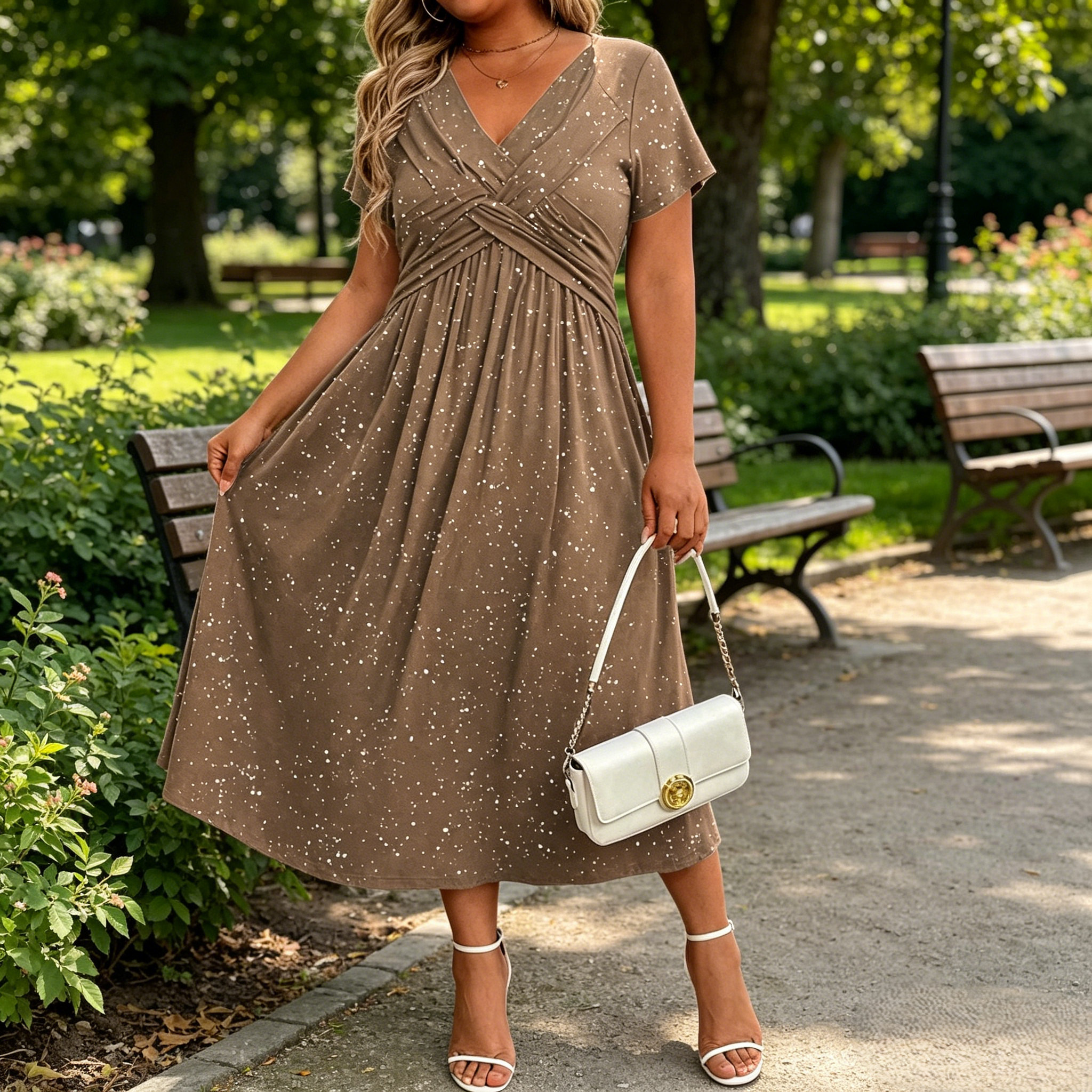 Fiora – Elegant V-hals kjole med draperet front