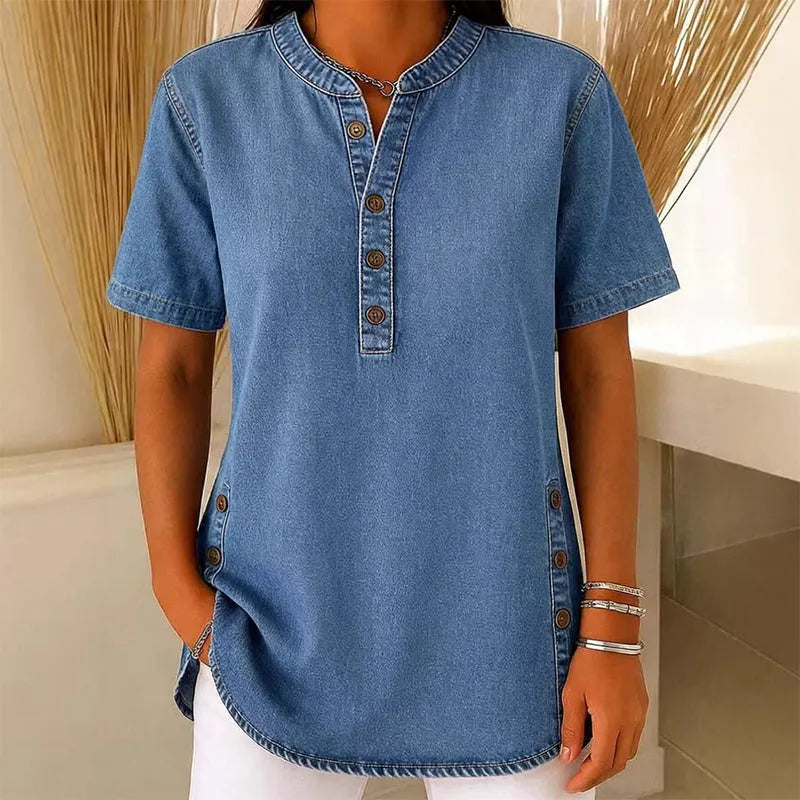 Fiora™ Elina Denimtop med Knapdetaljer