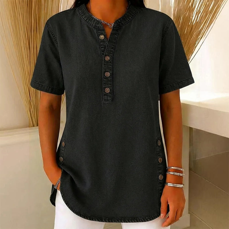 Fiora™ Elina Denimtop med Knapdetaljer