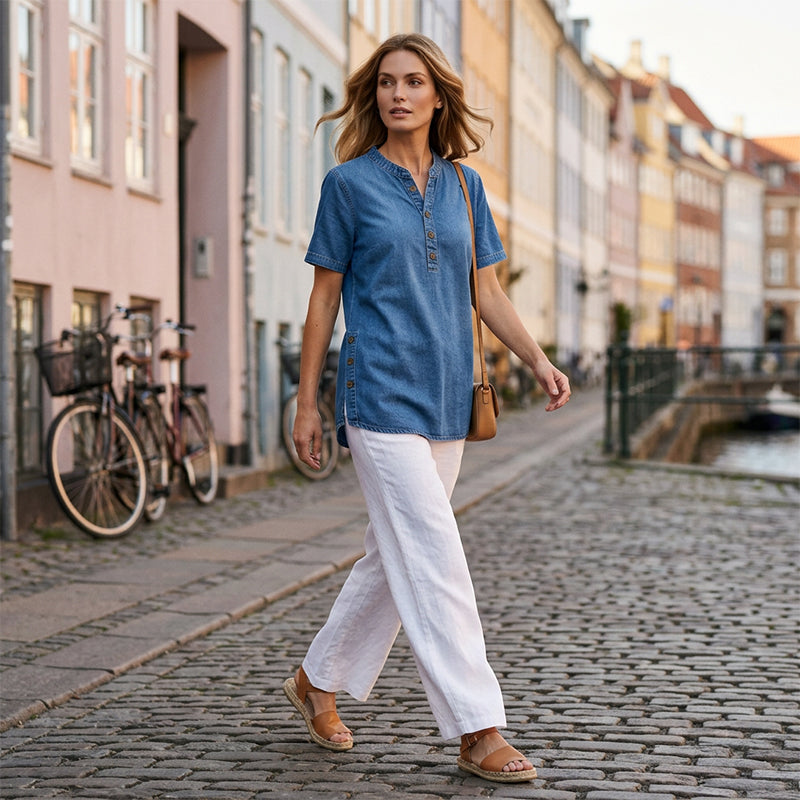 Fiora™ Elina Denimtop med Knapdetaljer