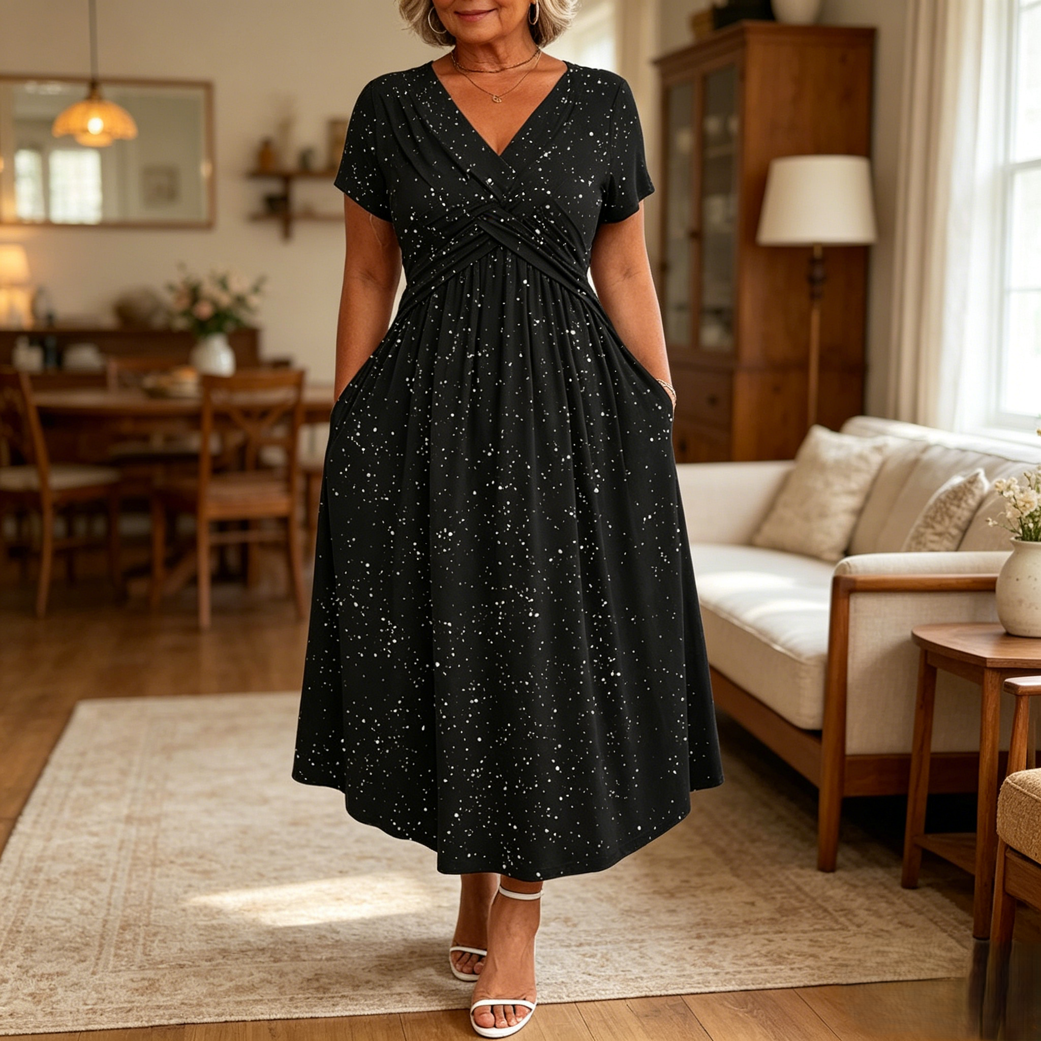 Fiora – Elegant V-hals kjole med draperet front