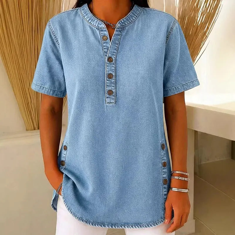 Fiora™ Elina Denimtop med Knapdetaljer