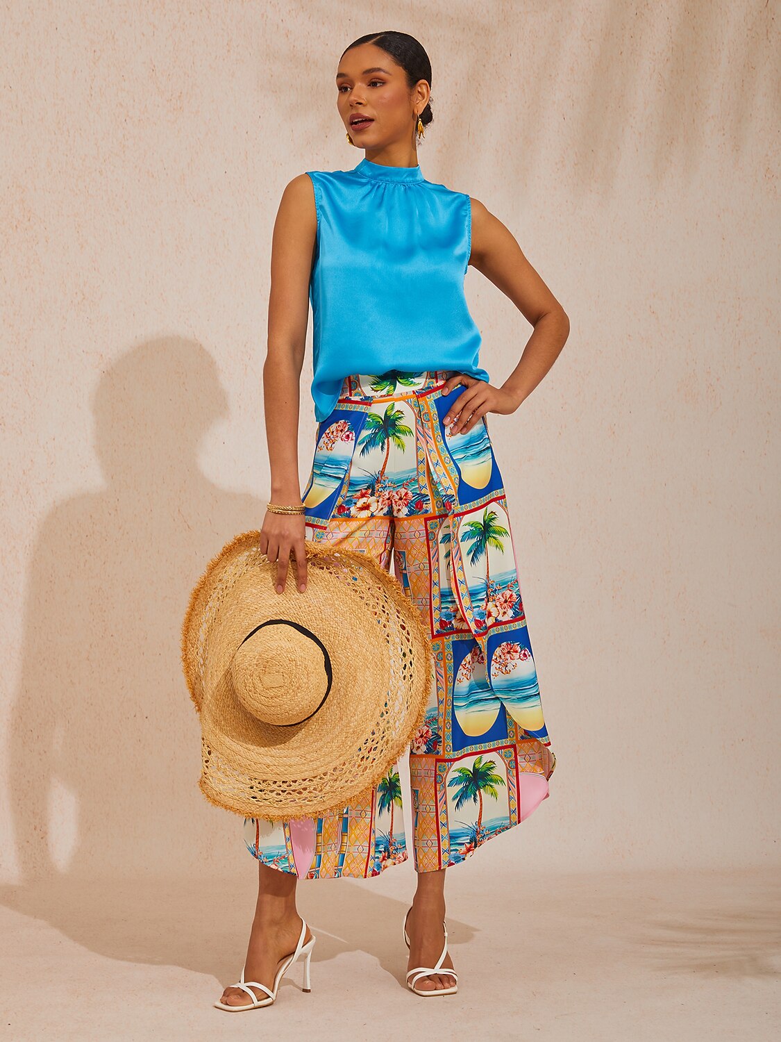 Hawaii Palm silkeblød satin top