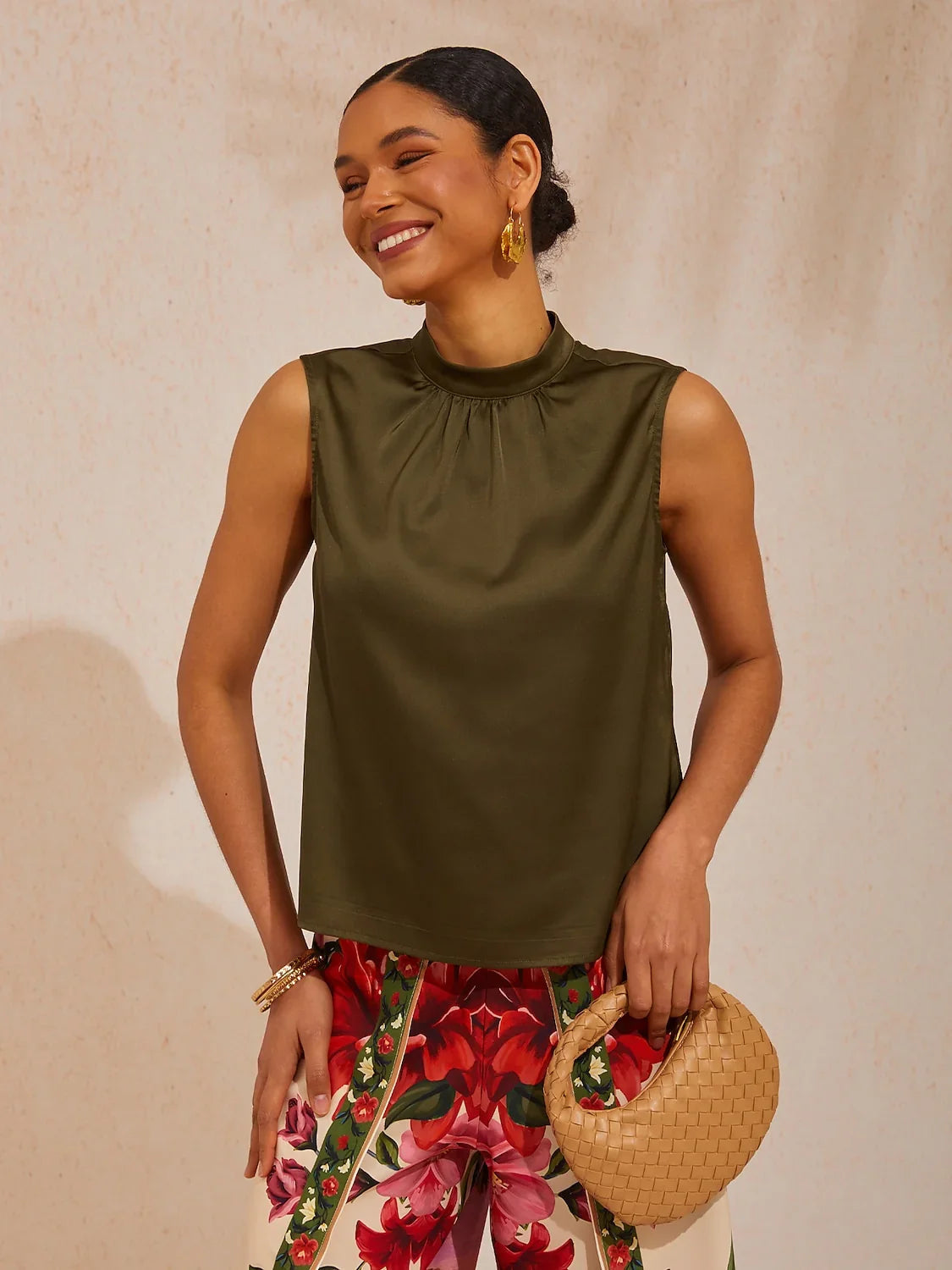 Hawaii Palm silkeblød satin top