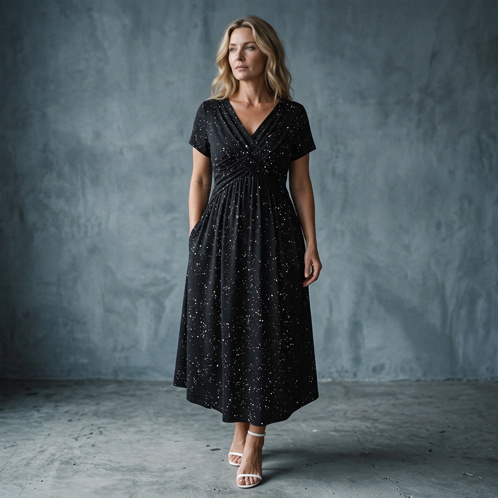 Fiora – Elegant V-hals kjole med draperet front
