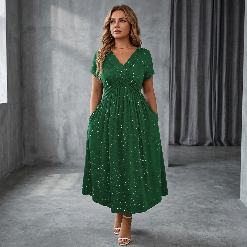 Fiora – Elegant V-hals kjole med draperet front
