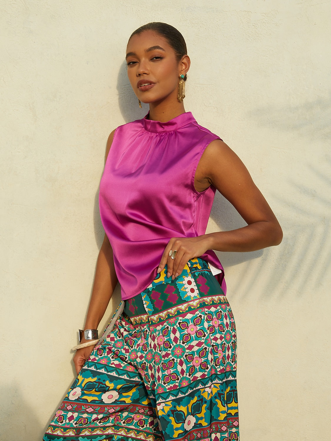 Hawaii Palm silkeblød satin top