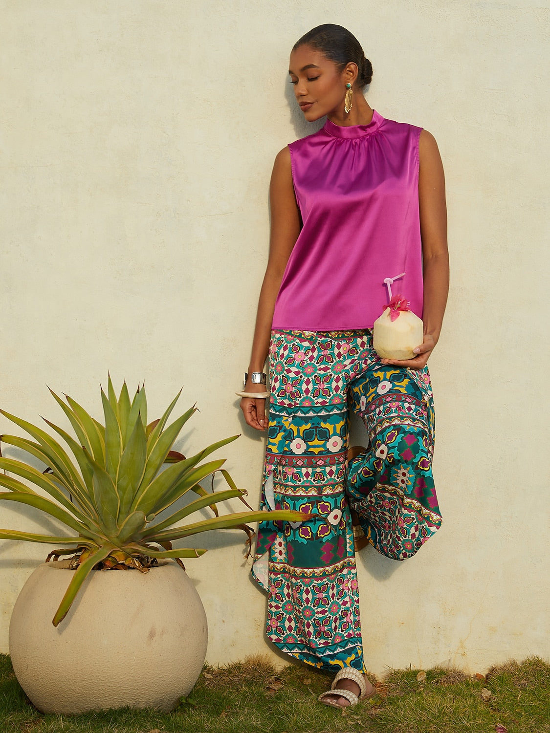 Hawaii Palm silkeblød satin top