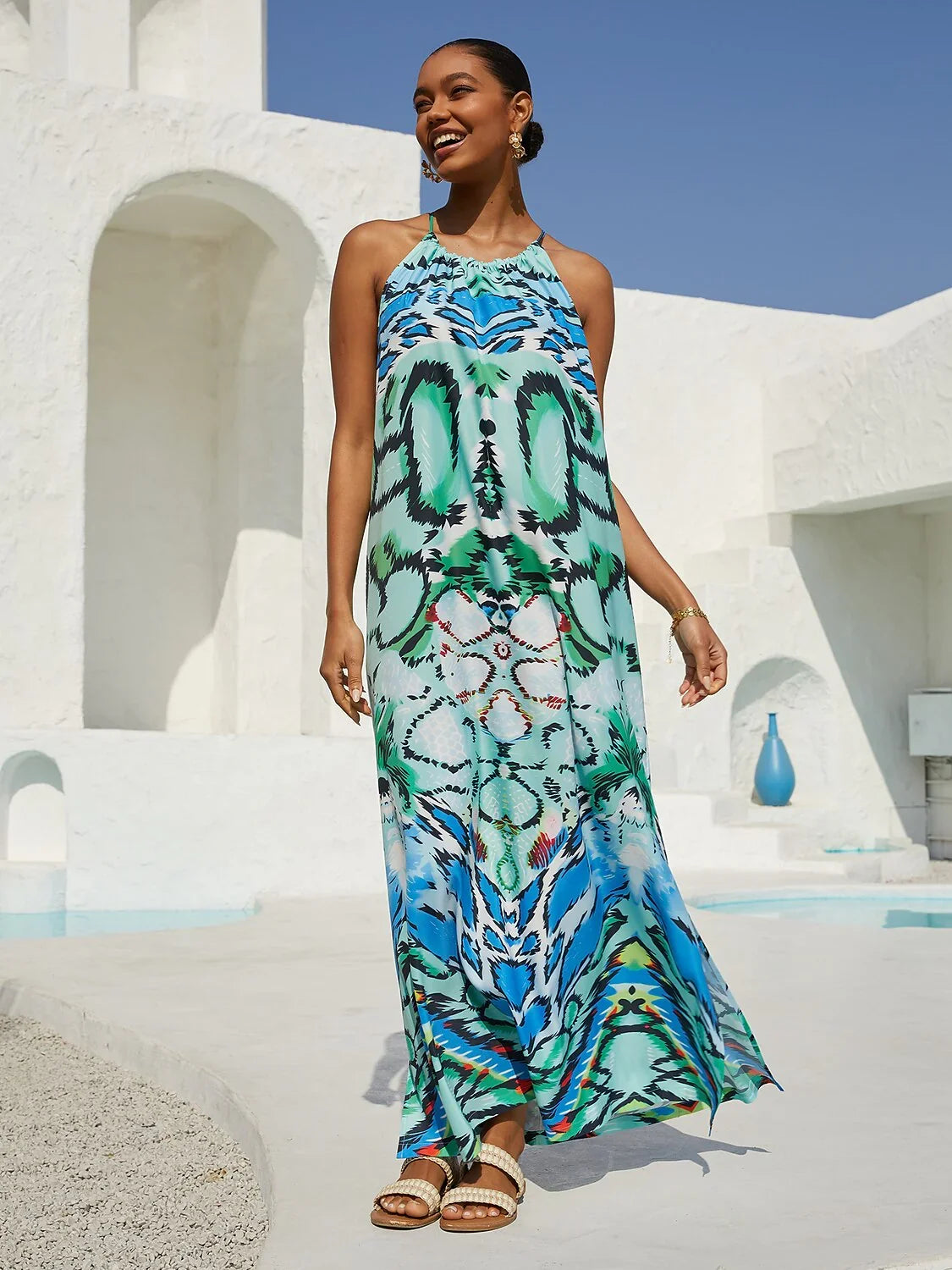 Land of Wonder satin maxikjole