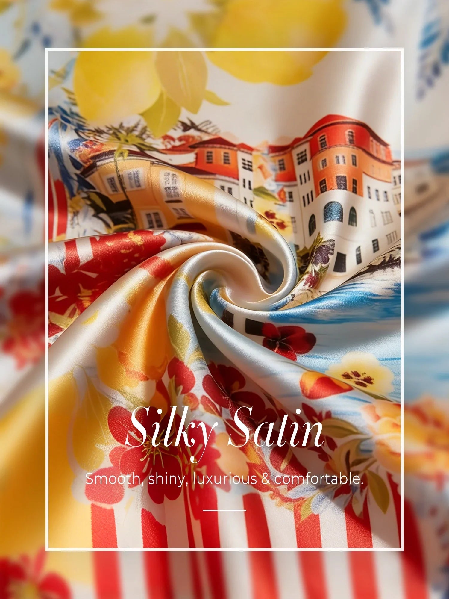 Santorini silkeblød skjortekjole med print