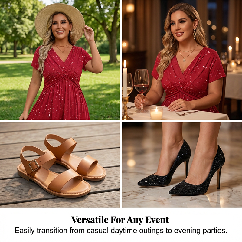Fiora – Elegant V-hals kjole med draperet front
