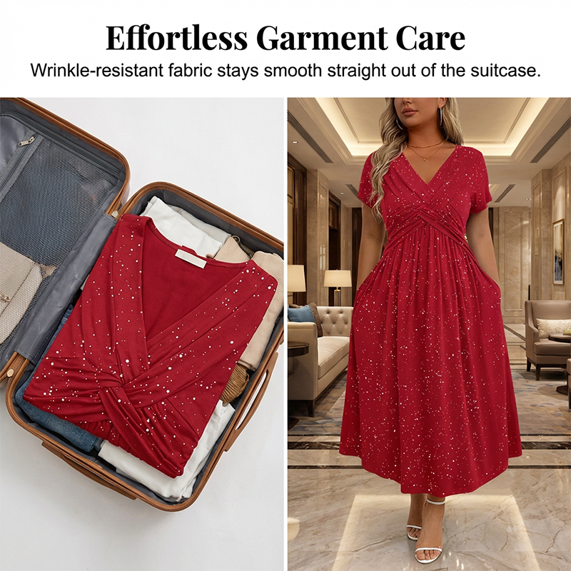 Fiora – Elegant V-hals kjole med draperet front