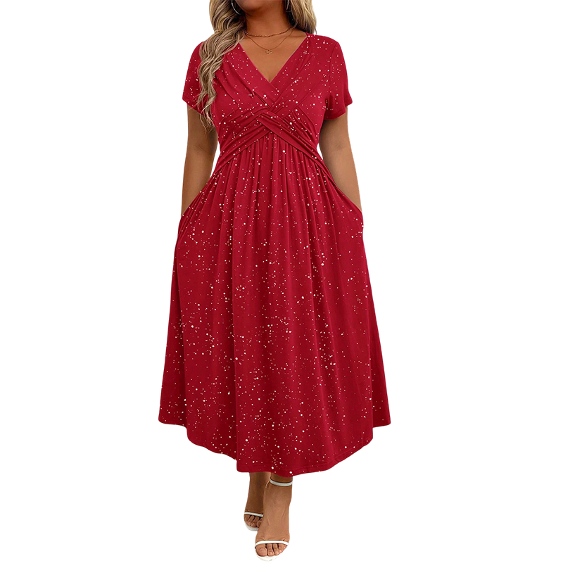 Fiora – Elegant V-hals kjole med draperet front