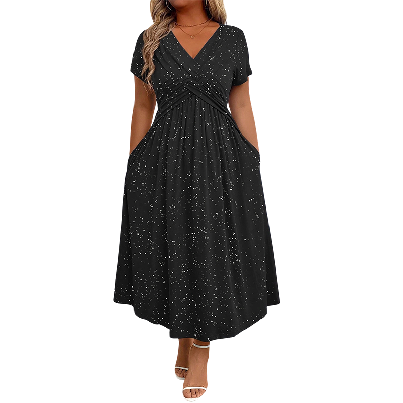 Fiora – Elegant V-hals kjole med draperet front