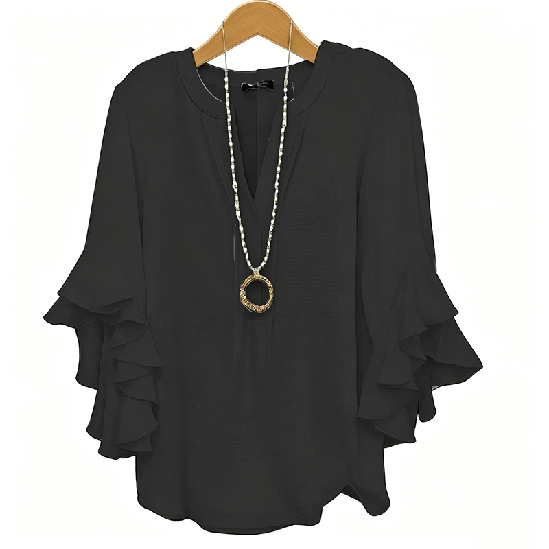 Fiora™ Amelie Volantbluse med V-hals - Rosa