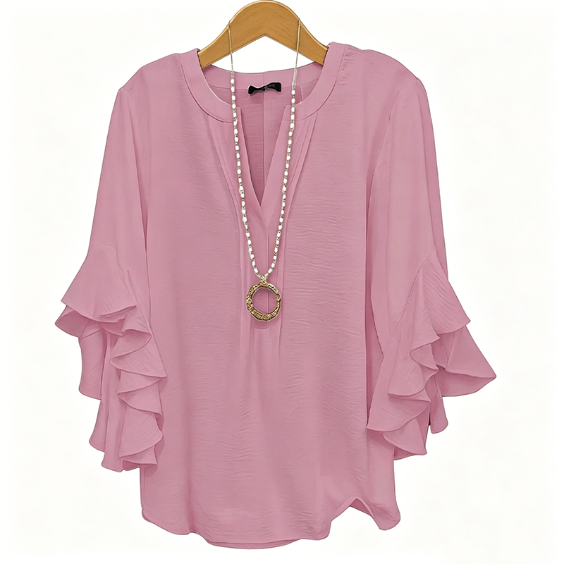 Fiora™ Amelie Volantbluse med V-hals - Rosa