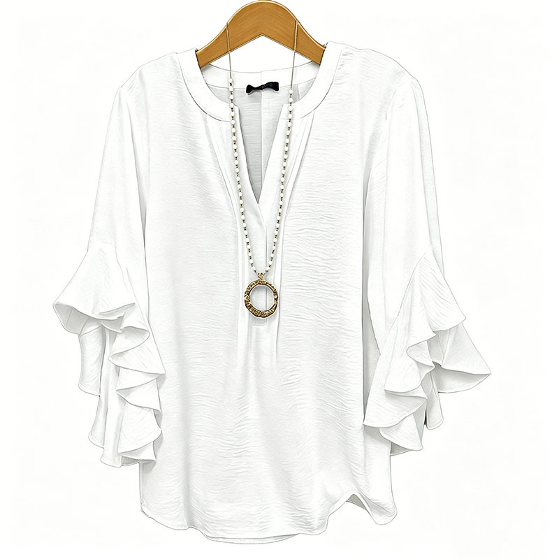 Fiora™ Amelie Volantbluse med V-hals - Rosa