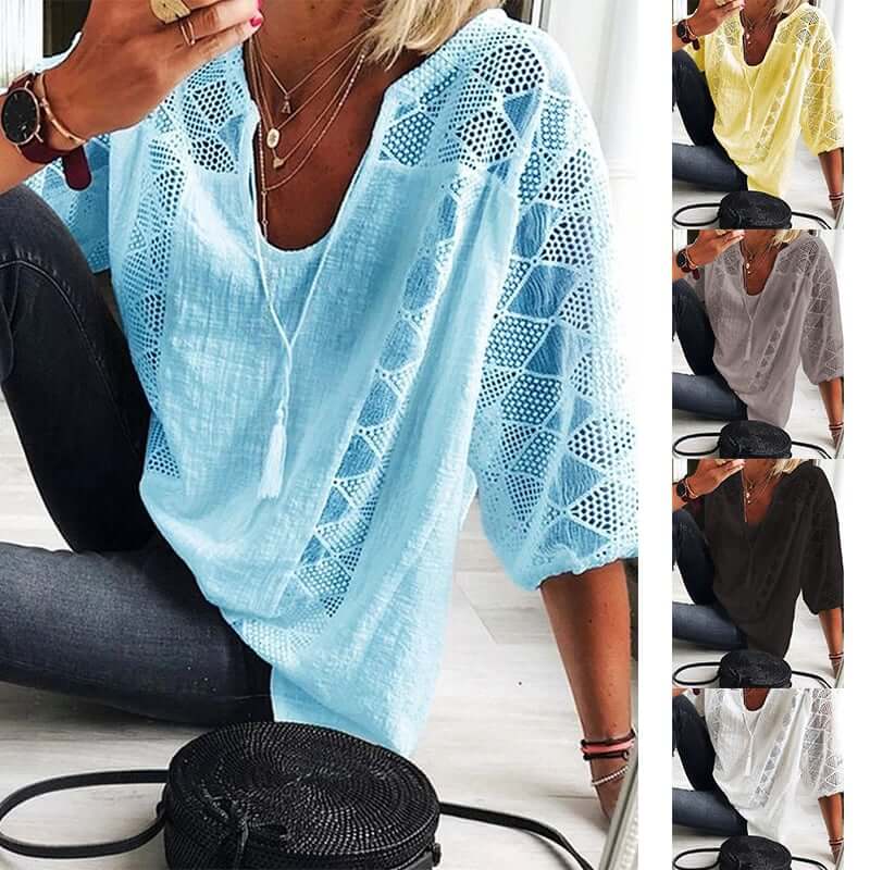 Fiora™ Amara Ajourbluse med Pompondetaljer - Blå