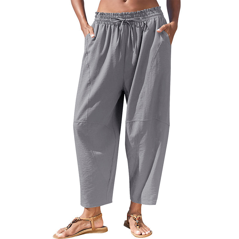 Fiora™ Emilia Luftige Bukser med Elastisk Talje - Khaki
