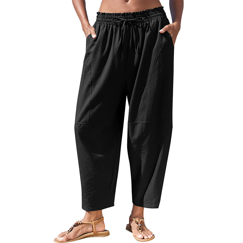 Fiora™ Emilia Luftige Bukser med Elastisk Talje - Khaki