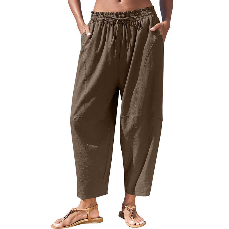 Fiora™ Emilia Luftige Bukser med Elastisk Talje - Khaki