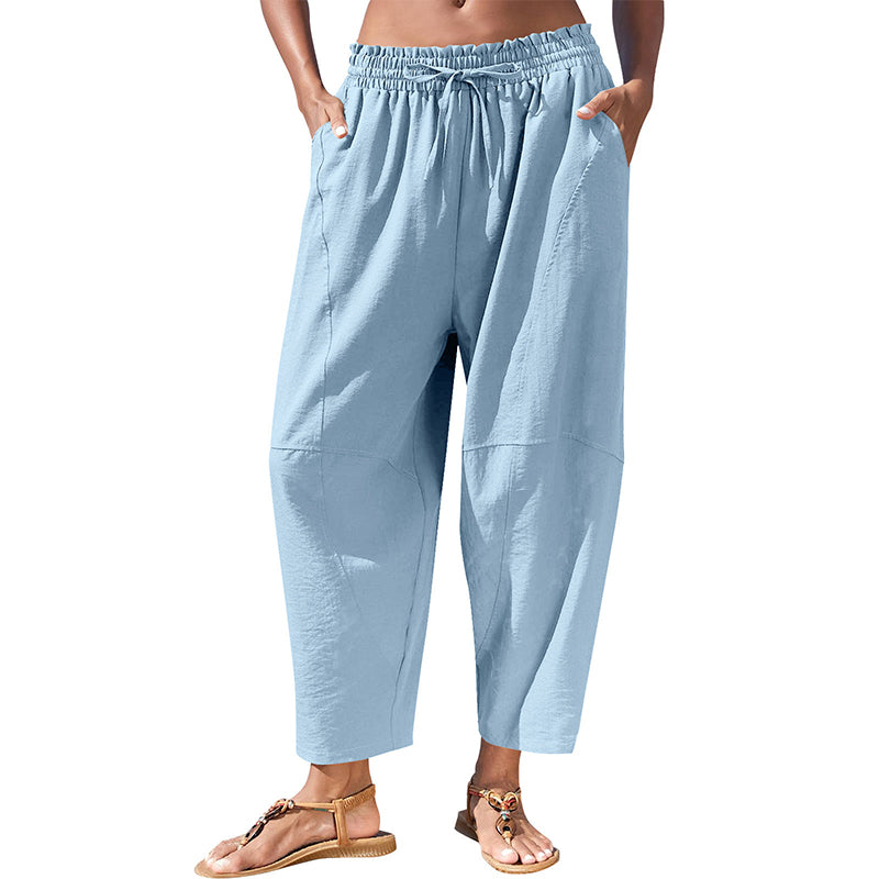 Fiora™ Emilia Luftige Bukser med Elastisk Talje - Khaki