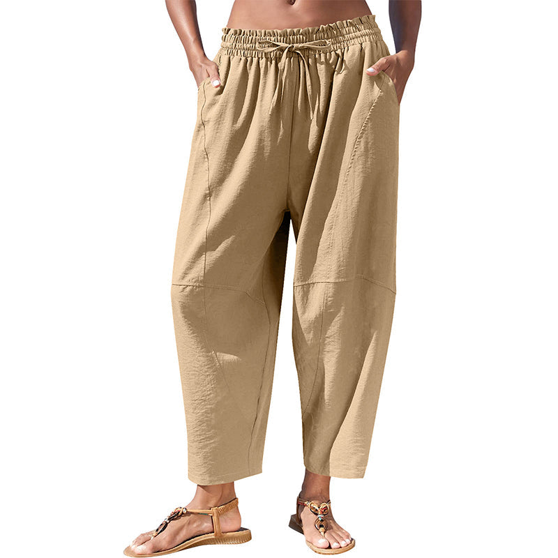 Fiora™ Emilia Luftige Bukser med Elastisk Talje - Khaki