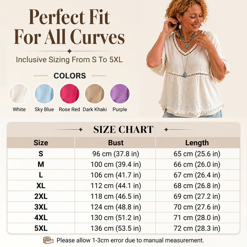 Fiora™ Selina Bohemebluse med Frynser og Udskæringer
