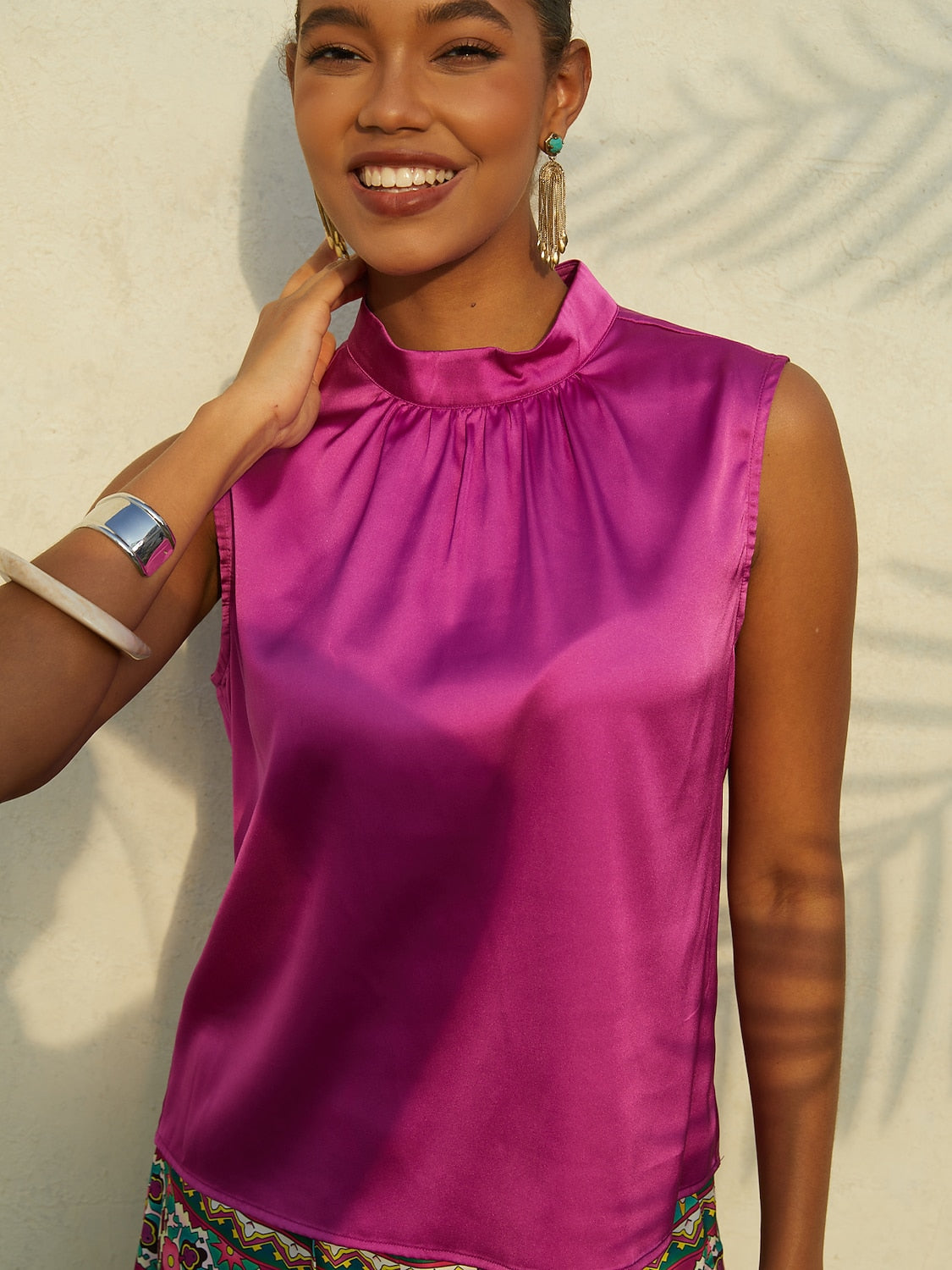 Hawaii Palm silkeblød satin top