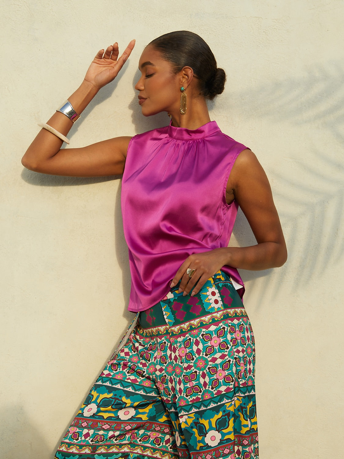 Hawaii Palm silkeblød satin top